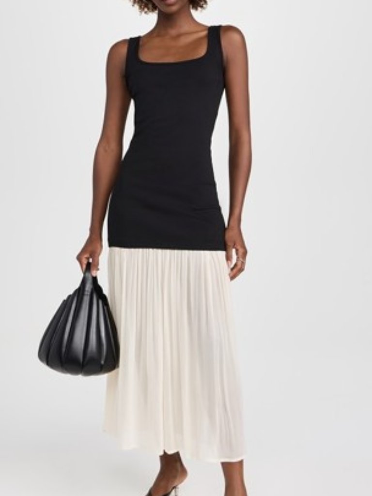 Pixie Market Gia Chiffon Hem Tank Dress Xs Nwt Black White Square Neck Maxi — image 3 of 8